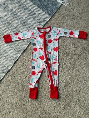 Little Sleepies Red, Turquoise & Gray Candy Heart Footie